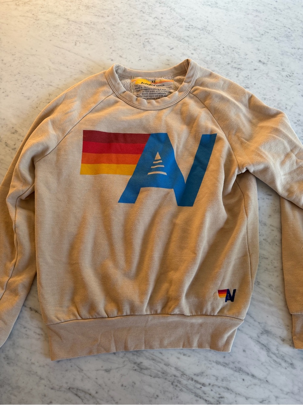 Aviator Nation Beige Logo Crewneck Sweater - Multicolor Graphic